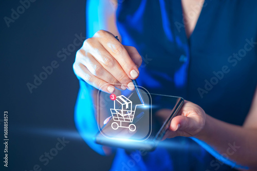 E-commerce. Woman with smar...