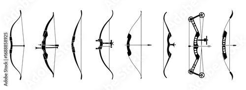 Collection of Diverse Bow and Arrow Silhouettes: Traditional to Modern