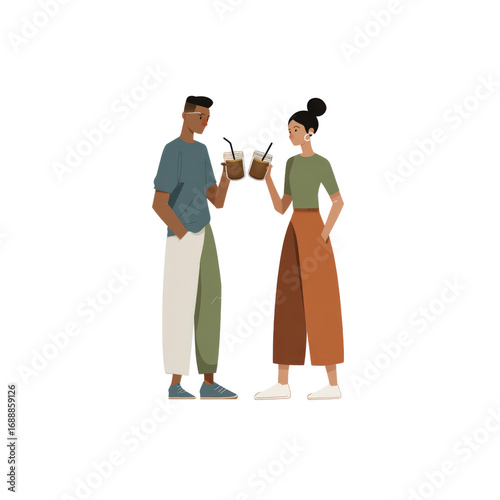 Wallpaper Mural Young Couple Enjoying Coffee Together - Modern Flat Illustration Torontodigital.ca
