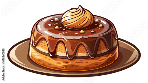 French petit gâteau with molten chocolate center sits elegantly, dusted with sugar. Isolated white background captures warm indulgence, minimal design, and refined pleasure of Parisian fine dining.