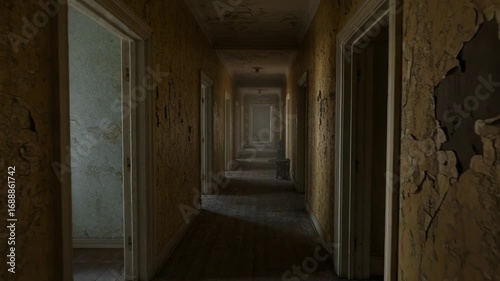 Wallpaper Mural Abandoned hallway with peeling wallpaper and shadows Torontodigital.ca