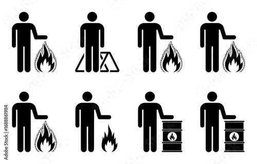 Safety Icons: Fire Hazard, Flammable Materials, and Warning Symbols