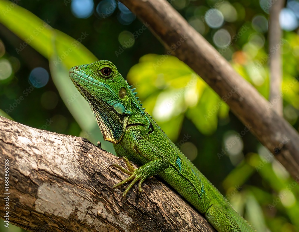 Fototapeta premium Green Iguana on a branch