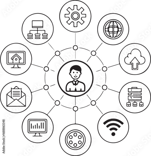 Connectivity, Network, and Data Icons: WiFi, Cloud, Mobile, and Network Management