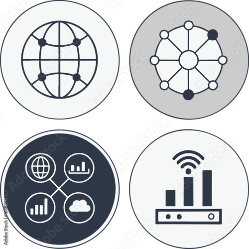 Network and Connectivity Icons: Global Connection, WiFi, Cloud, and Data
