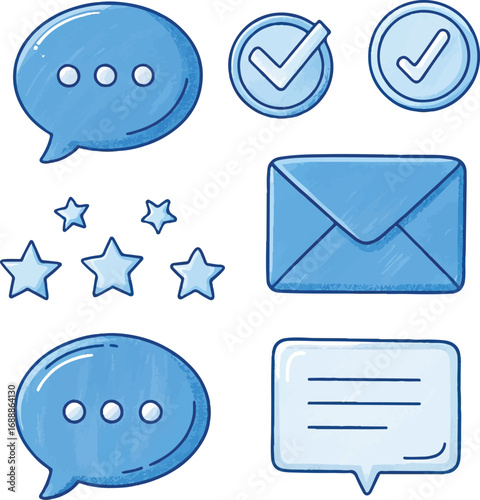 Communication and Rating Icons: Message, Checkmarks, Stars, and Email