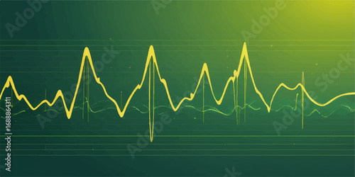 A vivid green electrocardiogram line forms a heart shape on a monitor, illustrating a healthy and loving pulse