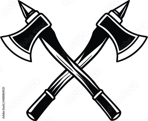 Crossed Axes Black and White Vector Illustration.