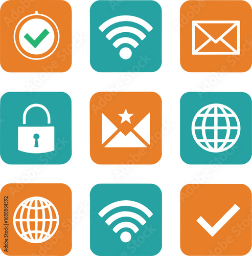 Connectivity, Security, and Communication Icons: WiFi, Email, Lock, and More