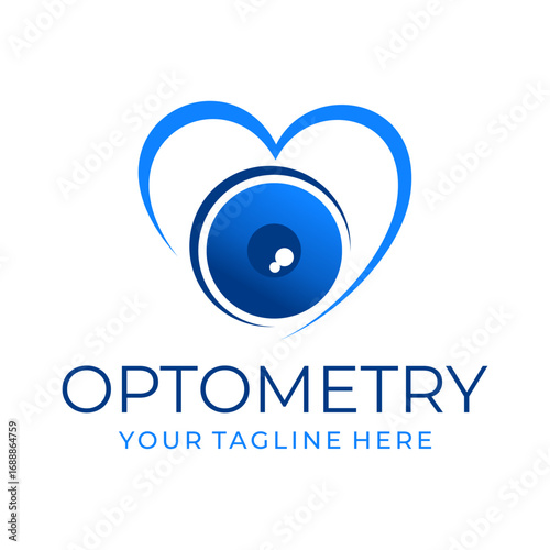 Eye care logo vector illustration template. Simple letter blue and black