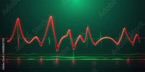 A medical monitor displays a healthy red heart and a steady heartbeat cardiogram line
