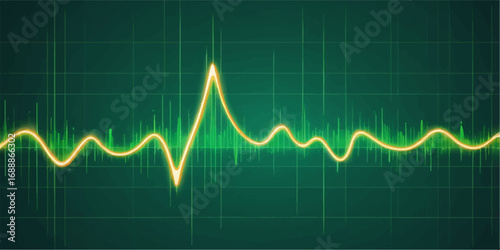 Blue medical technology graphic illustration of a heart's pulse rate on an EKG monitor