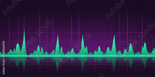 Medical EKG heartbeat graph illustration, a technology graphic showing a pulsing heart wave line on a blue monitor chart