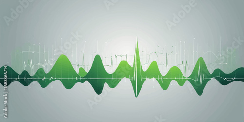 Green medical background with an abstract heartbeat wave, a healthy pulse illustration
