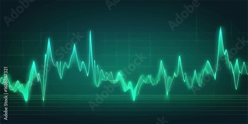 A pulsating green cardiogram on a medical monitor charts the rhythm of a healthy heartbeat