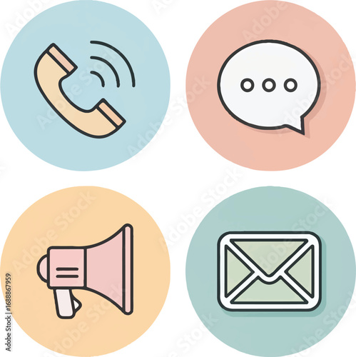 Communication Icons: Phone, Email, Messaging, and Digital Chat