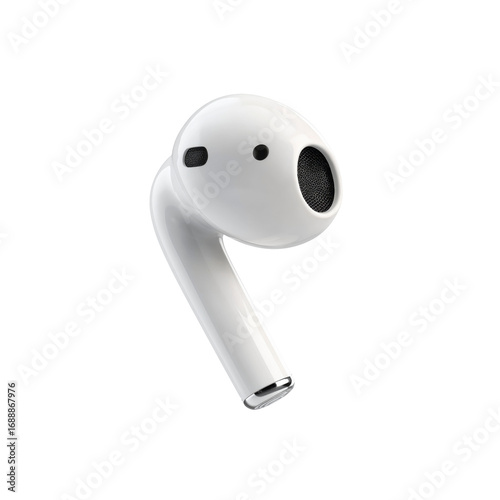 Close-up of a Single White Wireless Earbud, Modern Technology