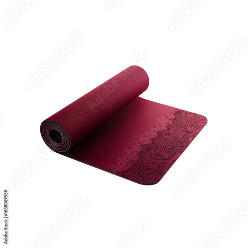 Rolled Burgundy Yoga Mat with Mandala Design