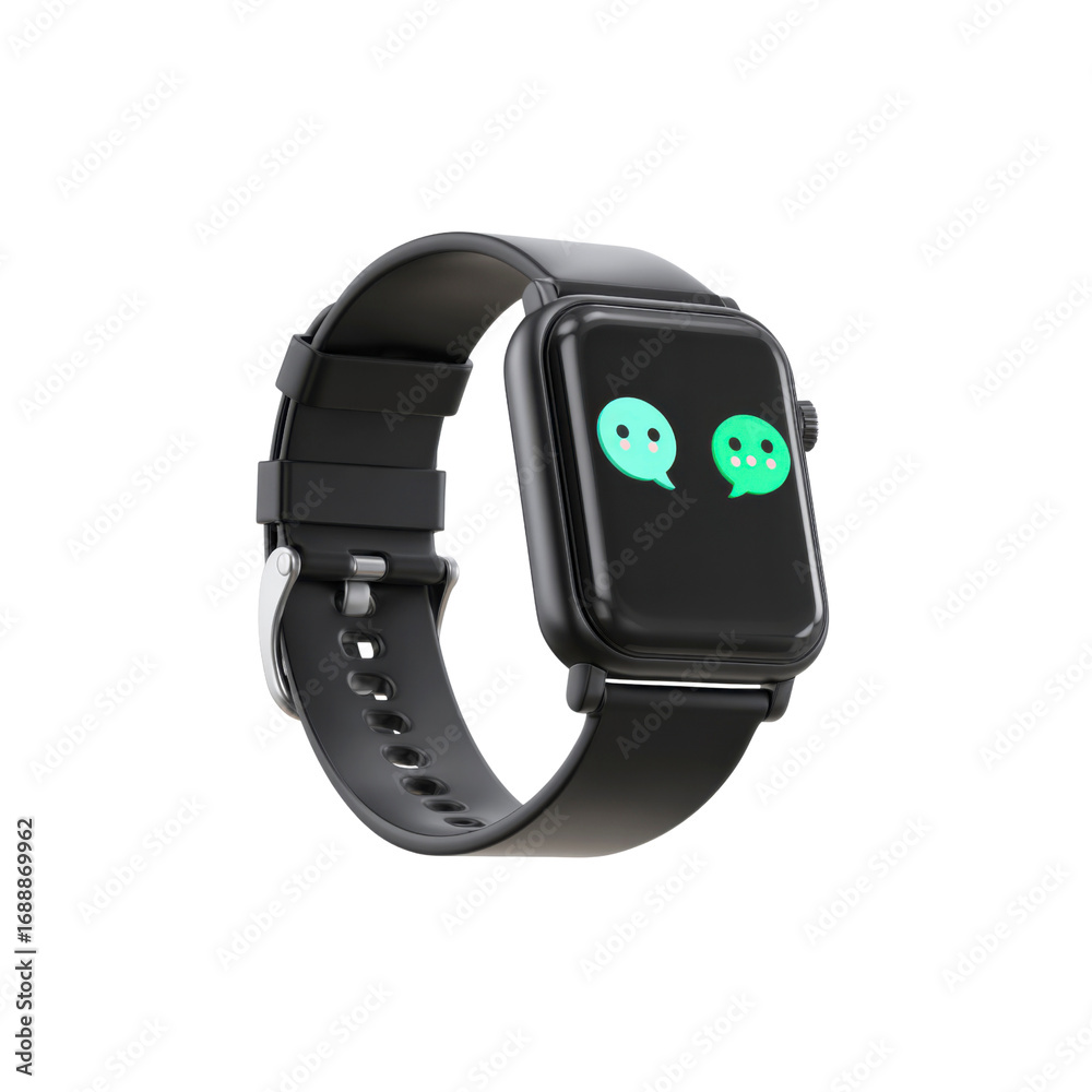 Fototapeta premium Modern Smartwatch with Message Notification Display on Black Strap