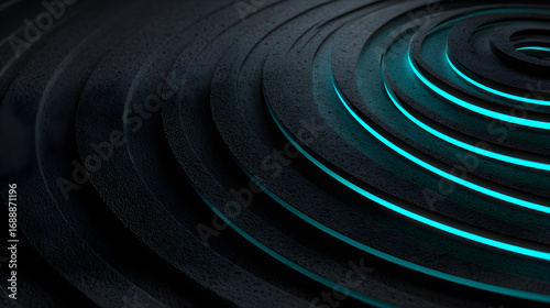 Jet black with neon cyan minimalist spiral, futuristic abstract style