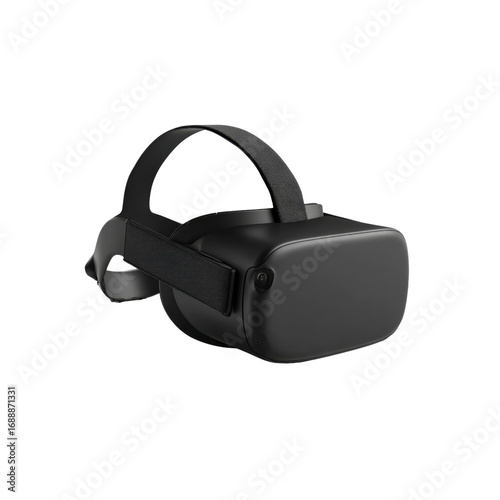 Sleek Black Virtual Reality Headset Isolated on Black Background