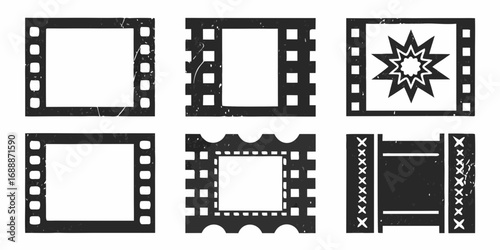 Collection of six vintage film strip frames with distressed texture and different designs