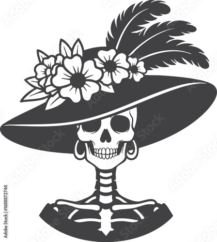 La Calavera Catrina for Dia de los Muertos, a Sugar Skull Woman Vector Illustration with a Transparent Background