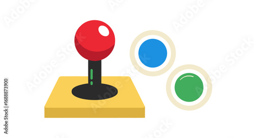 Red Joystick with Buttons, Arcade Game Controller Illustration.
