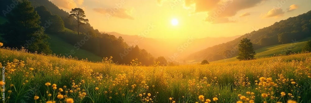 Obraz premium Serene landscape bathed in golden sunlight; a tranquil scene perfect for mindful contemplation and natural meditation Find inner peace amidst the beauty of nature , animals, natural, ground
