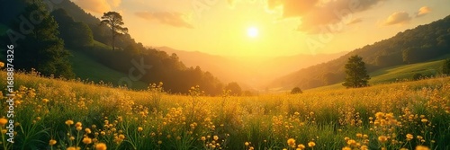 Serene landscape bathed in golden sunlight; a tranquil scene perfect for mindful contemplation and natural meditation Find inner peace amidst the beauty of nature , animals, natural, ground