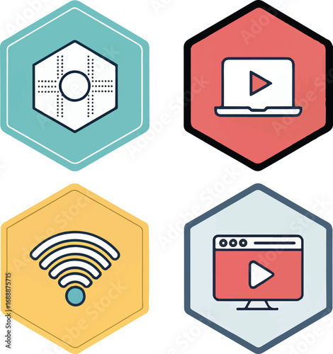 Cloud, Media, and Video Streaming Icons for Digital Connectivity