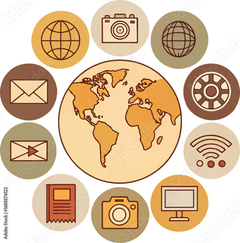 Tech Icons Set: Email, Internet, Communication, and Connectivity