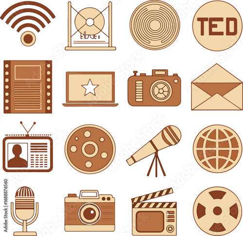 Heart-Shaped Global Media and Communication Concept with World Map and Icons