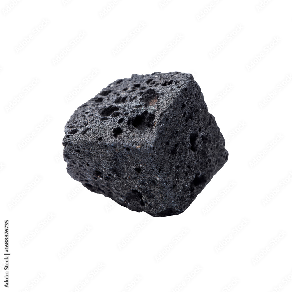Obraz premium Close-up of a Dark Grey Volcanic Rock, Isolated on Black Background
