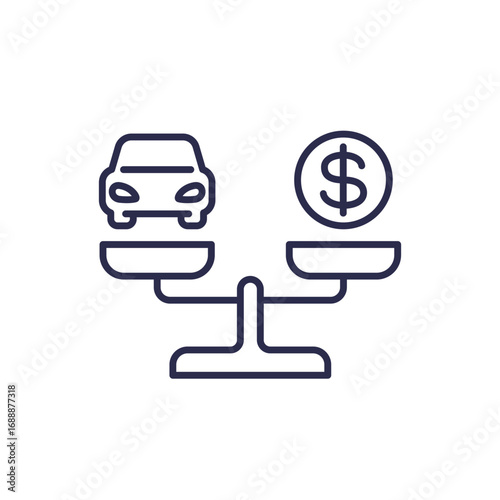car price line icon with scales