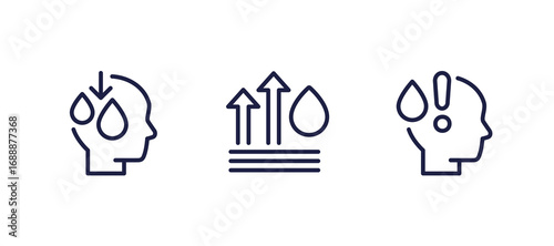dehydration, water level line icons on white