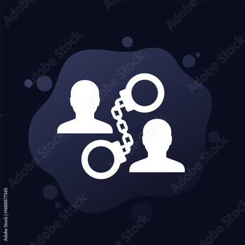 Prisoners icon, handcuffs and people vector