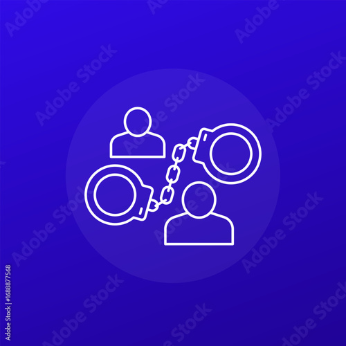 Prisoners icon with handcuffs and people, linear vector