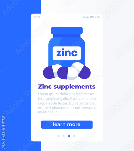 Zinc supplements banner design with capsules and bottle