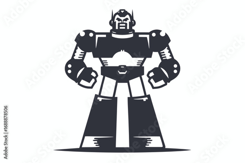 Bold Robot with Geometric Design on White Background