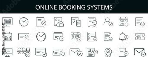 Online Booking Systems Icon Set for Scheduling, Reservations, and Service UI Design