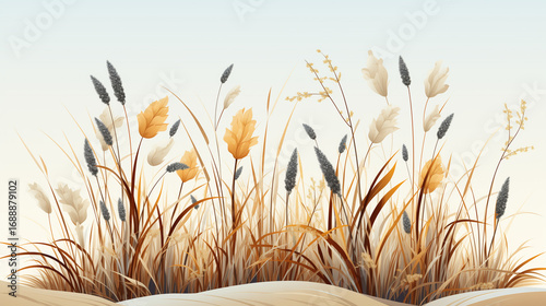 Delicate autumn grasses sway gracefully under a soft sky, blending nature’s warmth and tranquility.