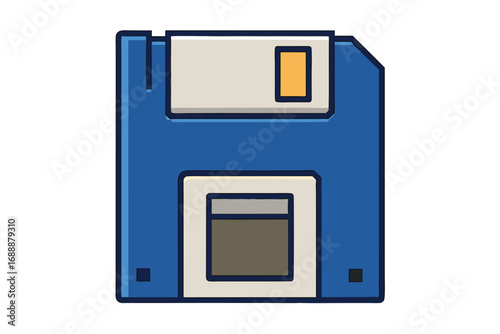 Cartoon Floppy Disk in Blue and Beige on White Background