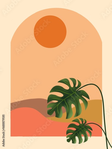 Schilderij op canvas Abstract Sunset with Plant