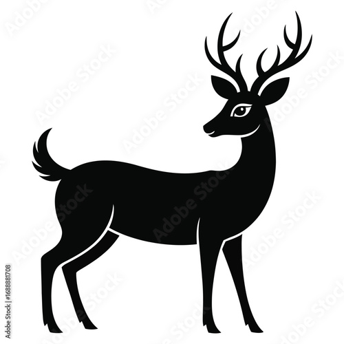 Elegant deer silhouette with antlers illustration symbolizing wildlife, nature, forest and animals
