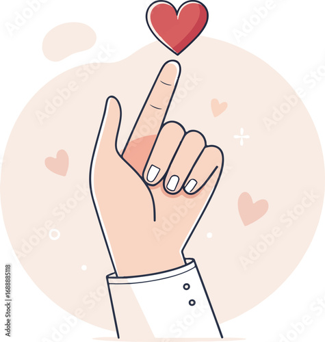 Hand with Heart Finger Gesture – Romantic and Cute Vector Illustration