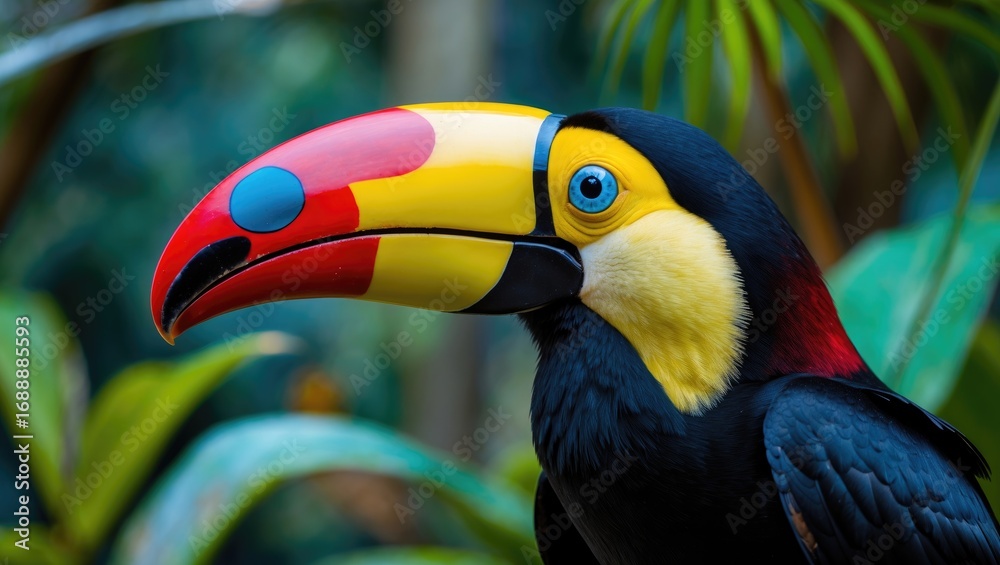 Obraz premium Colorful toucan with vibrant beak in lush jungle environment