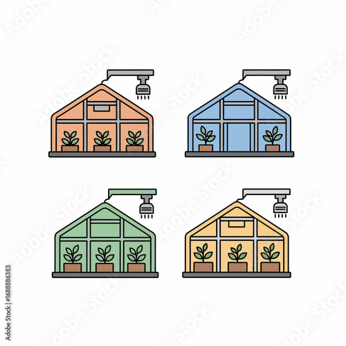 Modern Greenhouses with Automated Watering Systems and Healthy Plants