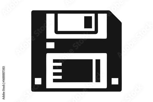 Floppy Disk Icon in Black and White on a Clean White Background