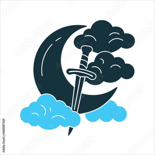 Crescent Moon Dagger Vector Illustration Night Sorcery Ubuthakathi Busuku Crescent moon with a dagger piercing through it